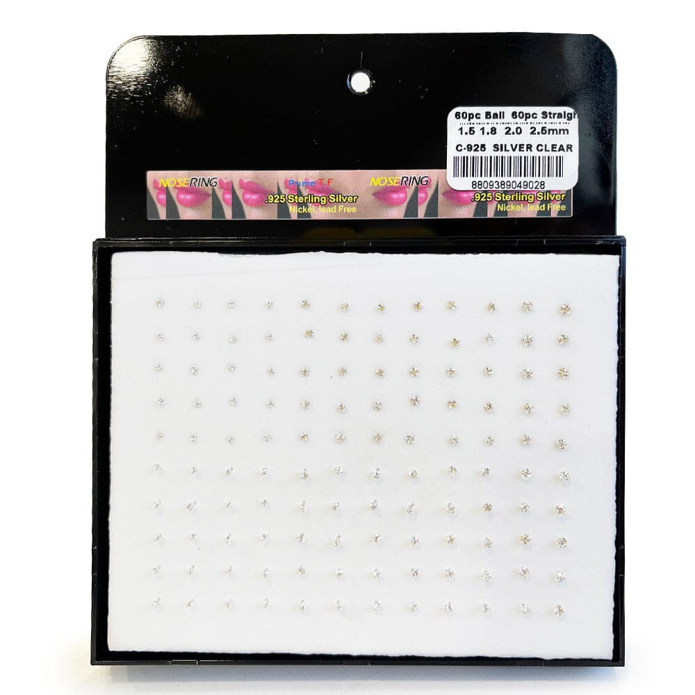 120 PC Nose Ring Silver Clear (1 unit)