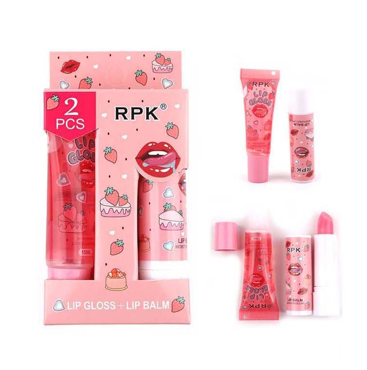 2-in-1 Strawberry Lip Gloss & Lip Balm Set 0802 (24 units)