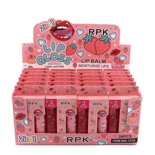 2-in-1 Strawberry Lip Gloss & Lip Balm Set 0802 (24 units)