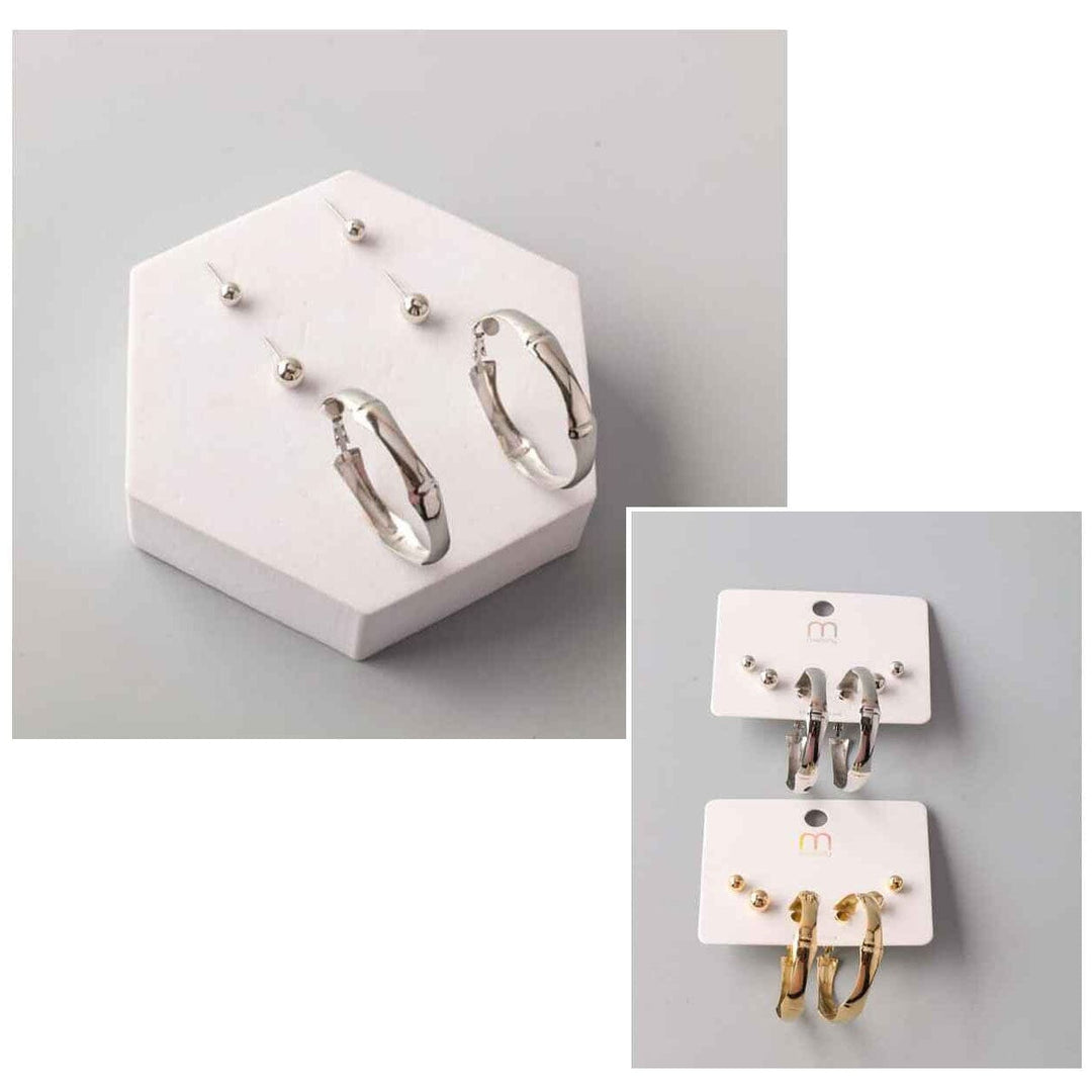 3-Piece Chunky Hoop & Stud Earring Set 40038GS (12 units)