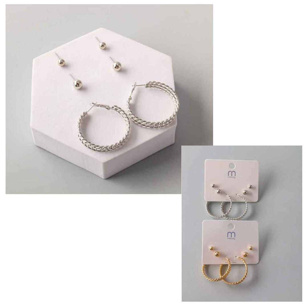 3-Piece Hoop & Stud Earring Set 40035GS (12 units)