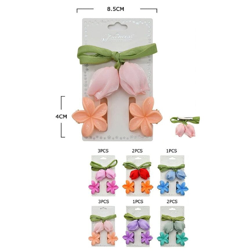 3PCS Floral Hair Clip & Bow Barrette Set 29253S (12 units)