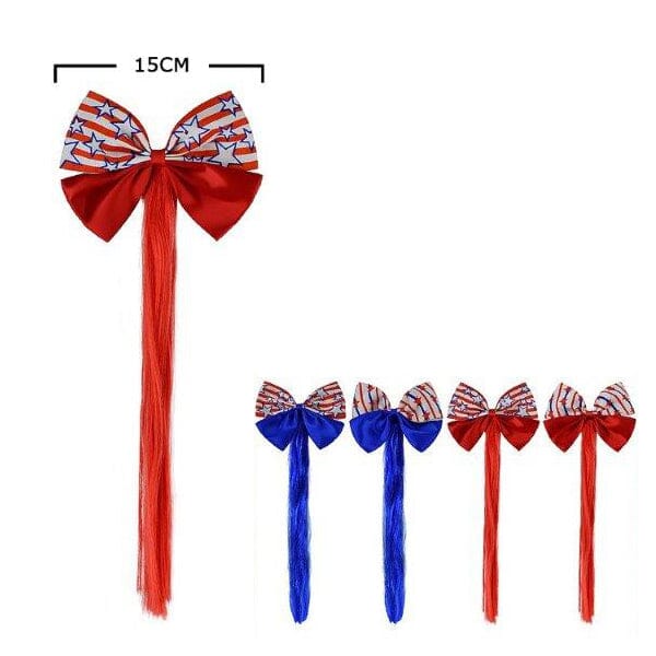American Flag Hair Bow With Faux Hair Extensions 1022 ( 12 units)