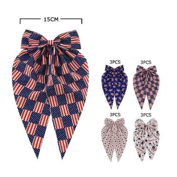 American Flag Print Long Tail Hair Bow 1028 (12 units)