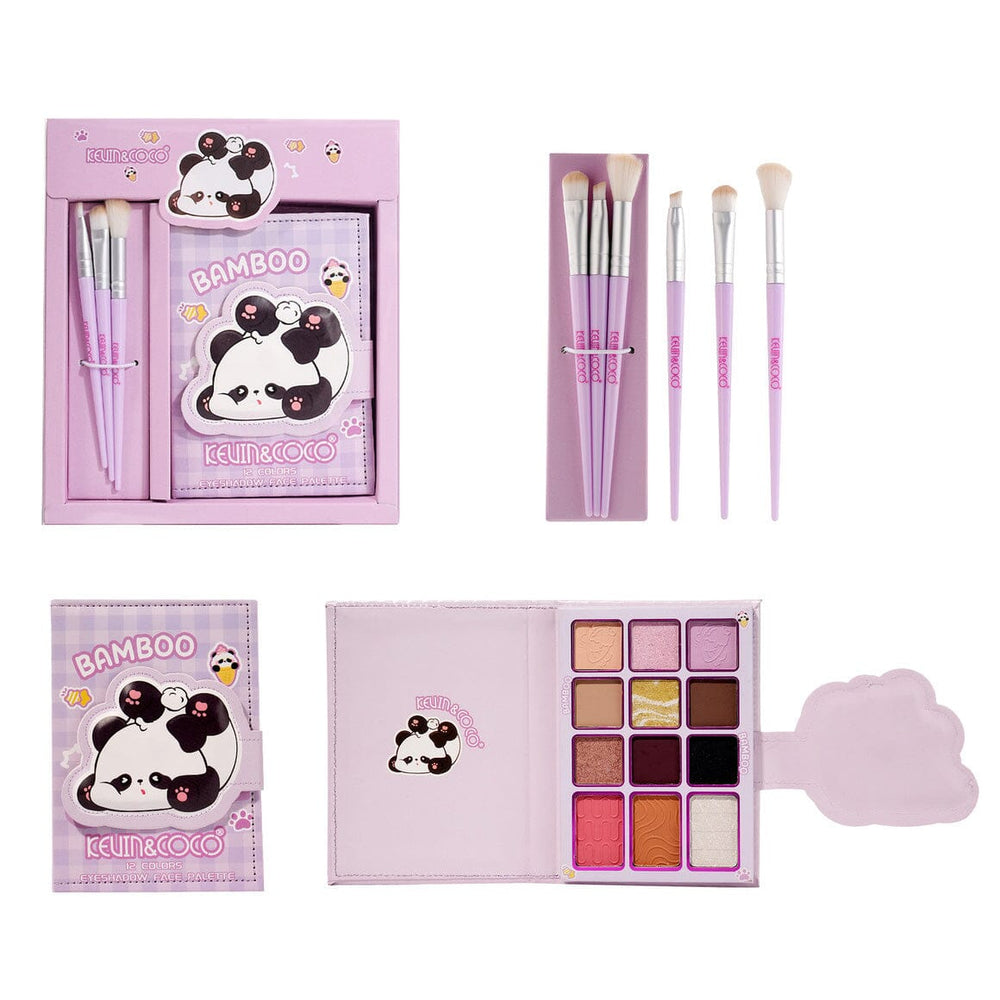 Bamboo Makeup Kit – 12 Color Eyeshadow Palette with Brushes (6 units)