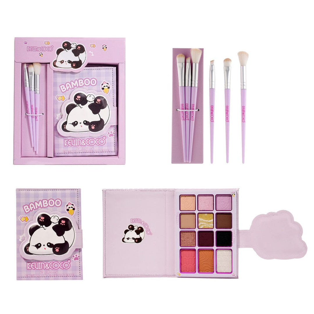 Bamboo Makeup Kit – 12 Color Eyeshadow Palette with Brushes (6 units)