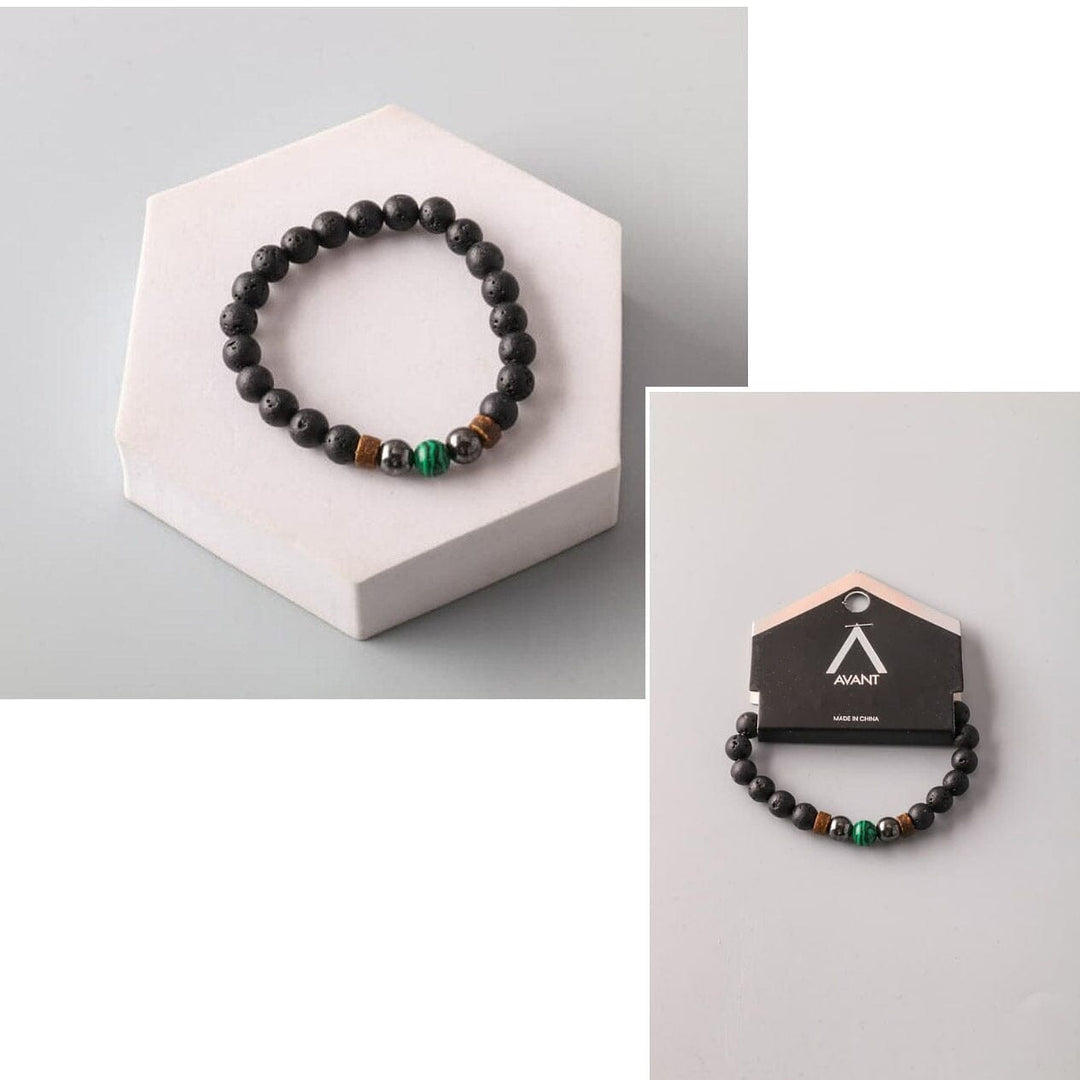 Black Lava Stone & Green Accent Beaded Stretch Bracelet 1297 (12 units)