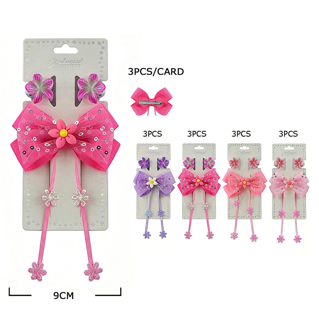 Boutique 3PCS Floral Bow Hair Clip Set 1142S (12 units)