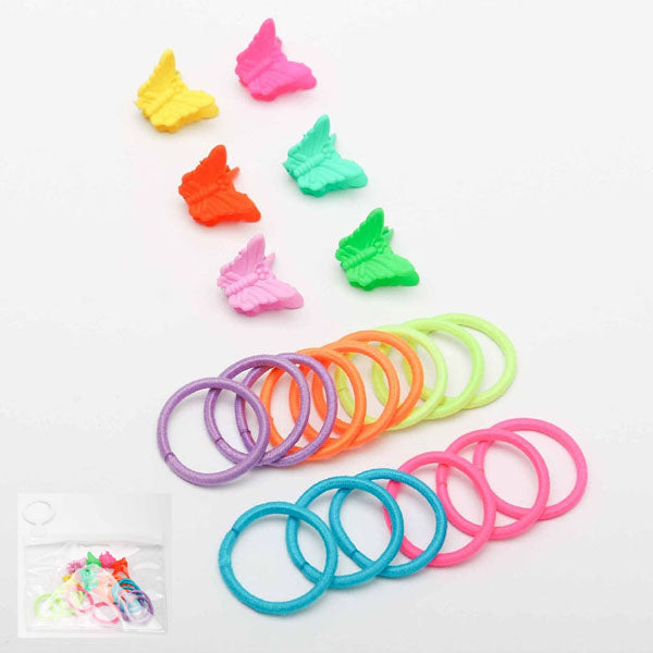 Butterfly Mini Jaw Clip And Hair Tie Set 0882 (12 units)