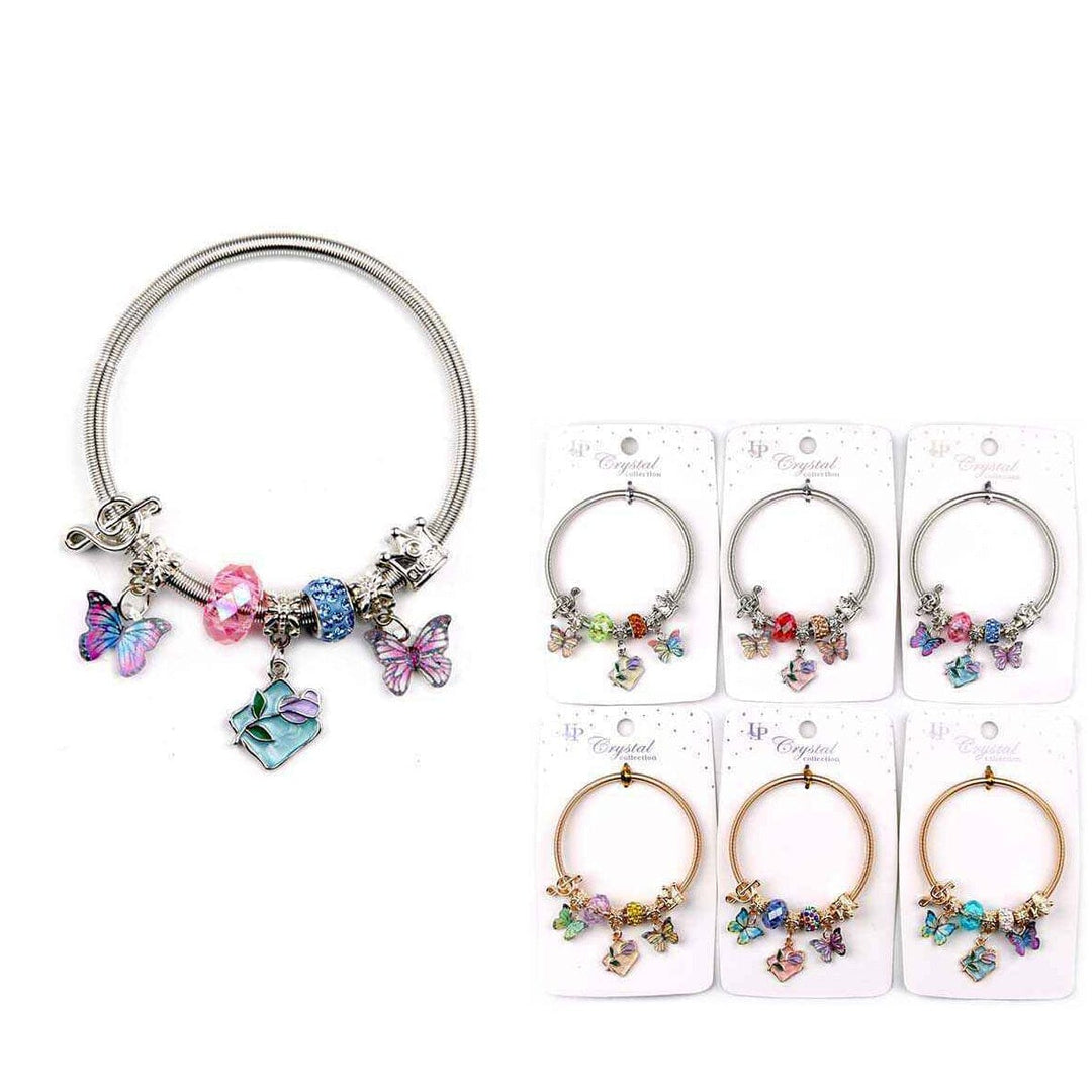 Charm Bracelet with Butterfly & Crystal Pendants 5631 (12 units)