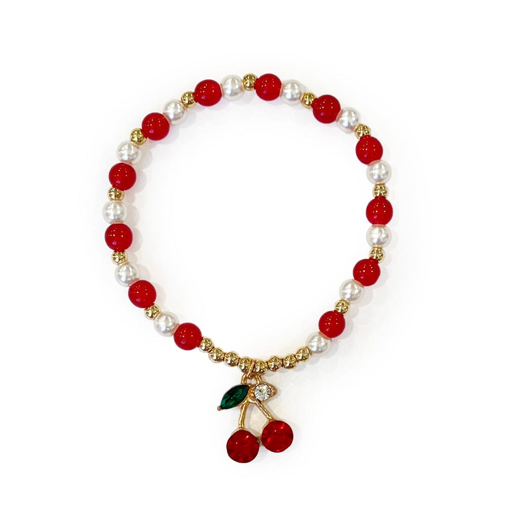 Cherry Charm Bracelet Red Pearl Beads 49947 (12 units)
