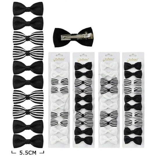 Classic Black & White Bow Hair Clips Set 40007BW (12 units)
