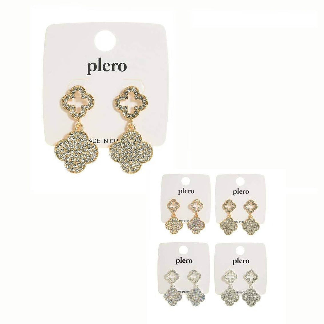 Clover Rhinestone Drop Earrings 1004 (12 units)