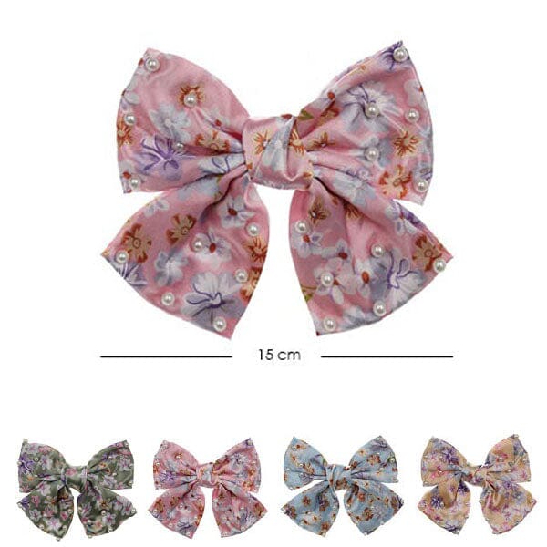 Colorful Floral Fabric Hair Bow 8281 ( 12 units)