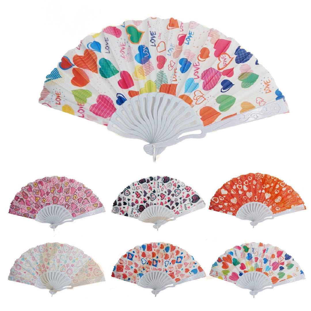 Colorful Heart Print Folding Fan 2820 (12 units)
