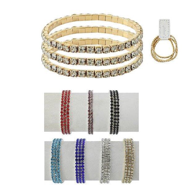 Colourful Rhinestone 3Lines Bracelet 45012R (12 units)