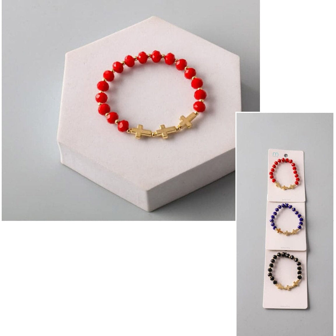 Cross Charm Beaded Stretch Bracelet 18573 (12 units)