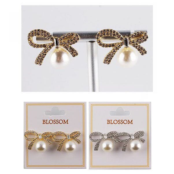 Crystal Bow Pearl Drop Earrings 6022 (12 units)