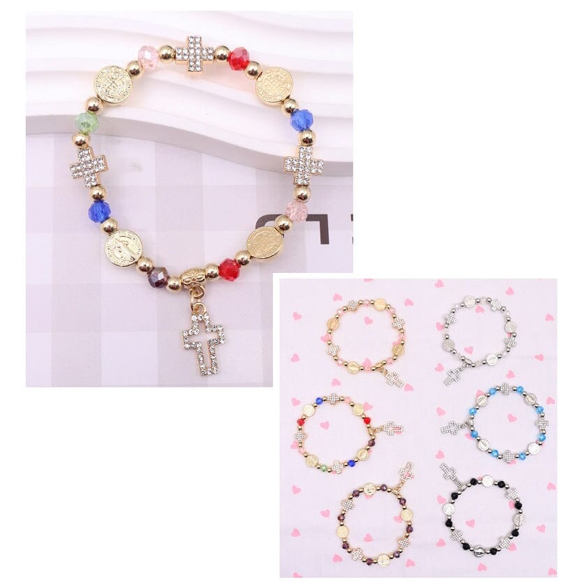 Crystal Cross Charm Stretch Bracelet 1384 (12 units)