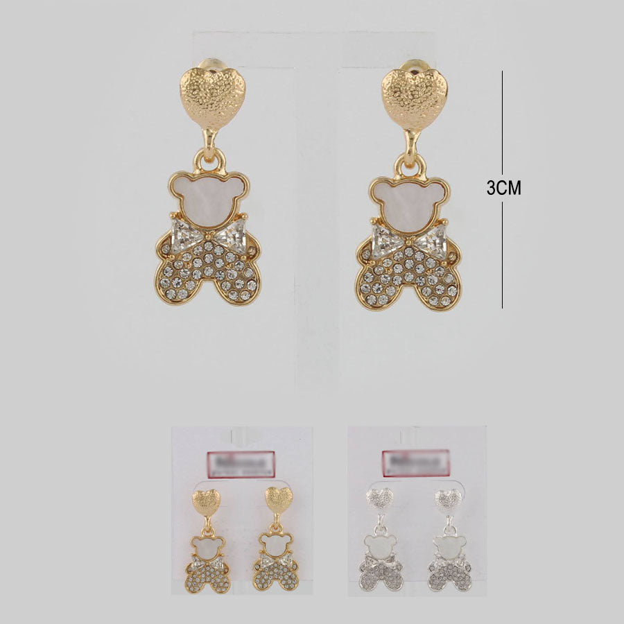 Cute Bear Rhinestone Earrings 1391 (12 units)
