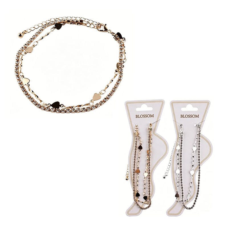 Double Layer Heart Rhinestone Anklet 292 (12 units)
