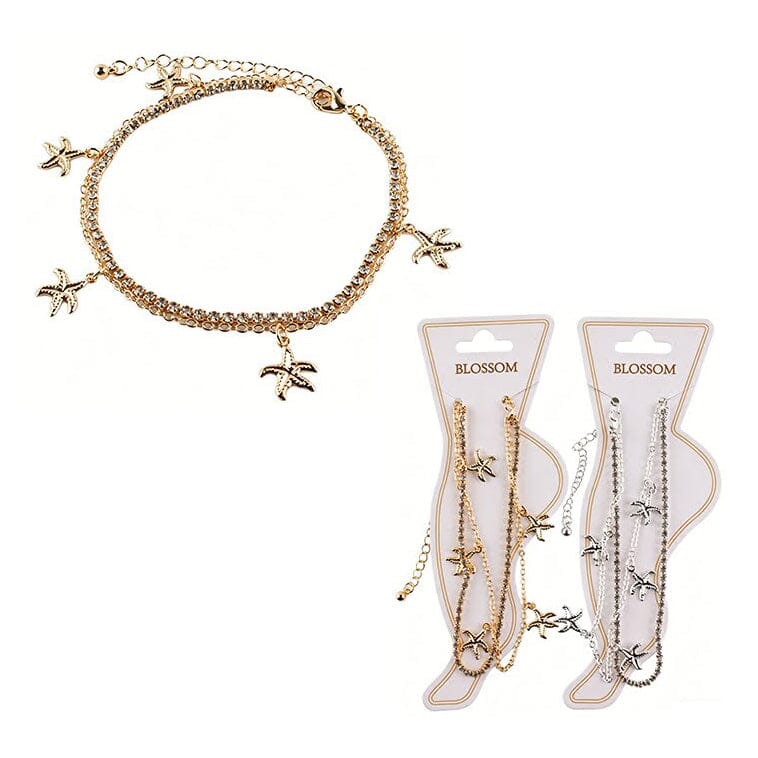 Double Layer Starfish Rhinestone Anklet 297 (12 units)