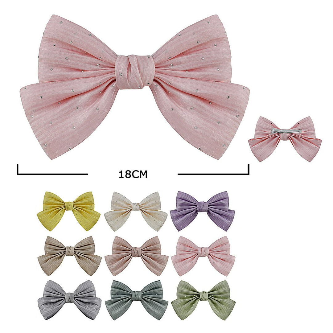 Elegant Pleated Hair Bow With Rhinestone Accents 28926P (12 units)
