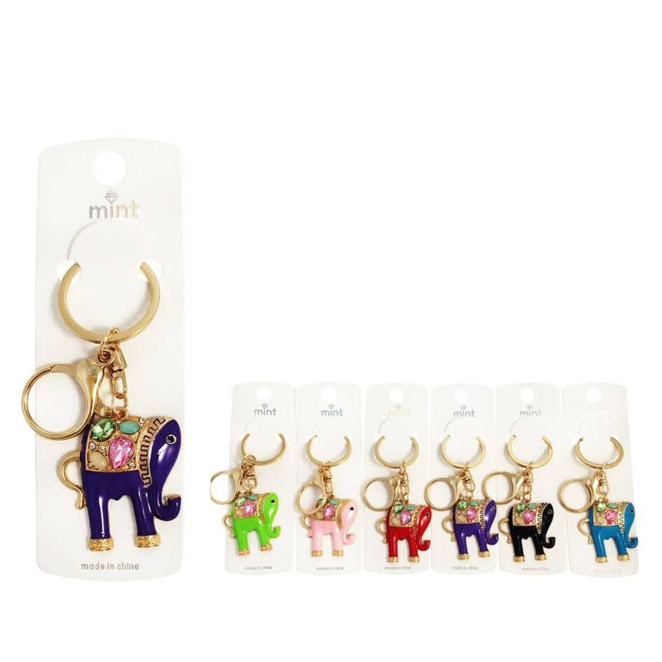 Elephant Rhinestone Keychain – Colorful Lucky Charm Key Ring 1297 (12 units)