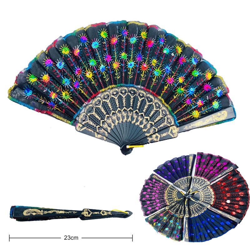 Embroidered Floral Folding Hand Fan 062A (12 units)