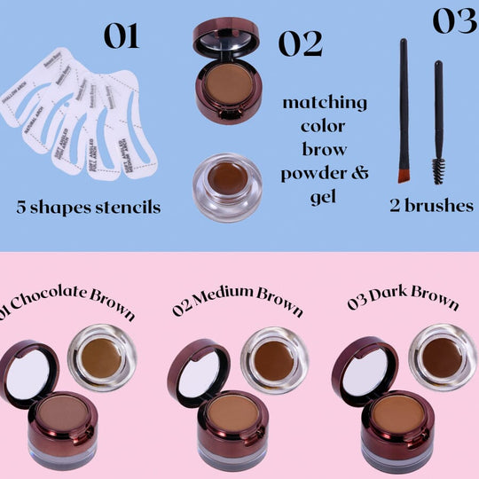Eyebrow 2 in 1 Brow Powder & Gel Kit  BP-2102 (12 units)