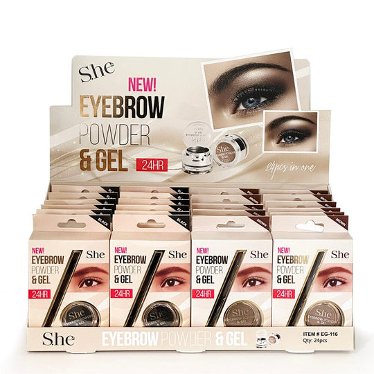 Eyebrow Powder & Gel  2-in-1 Long Lasting Brow Kit- Black & Brown (24 units)