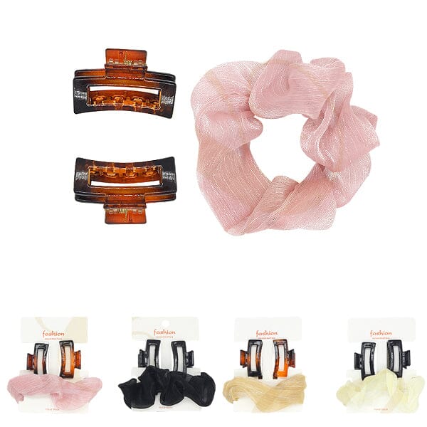 Fashion Hair Tie & 2PC Jaw Clip Set 0106 (12 units)