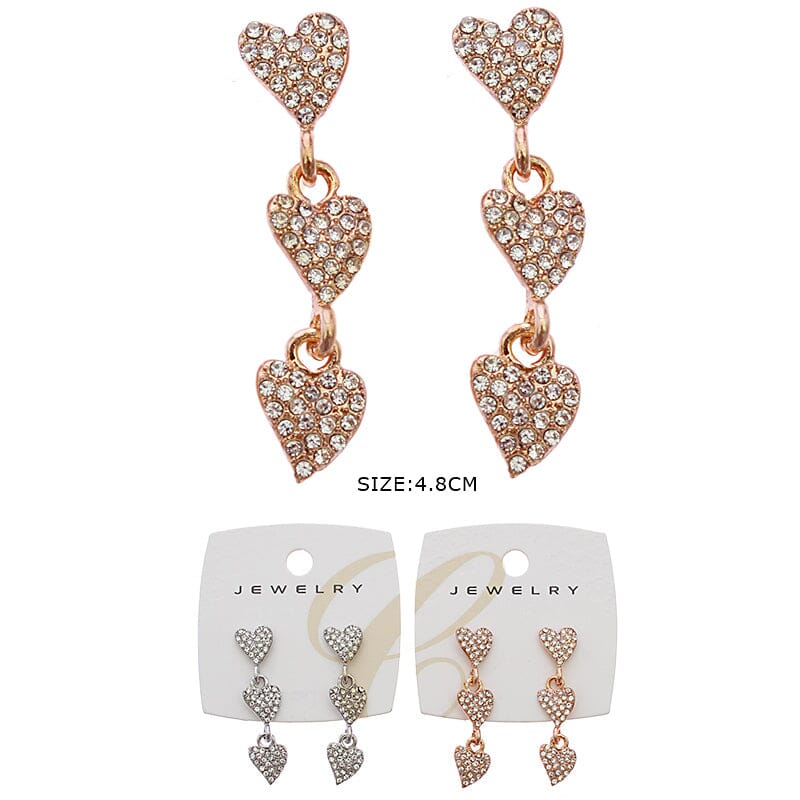 Fashion Heart Rhinestone Drop Earrings 2880GS ( 12 units)