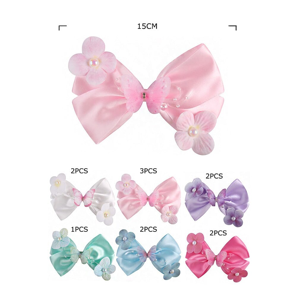 Floral Butterfly Satin Hair Bow Clip 29614M (12 units)