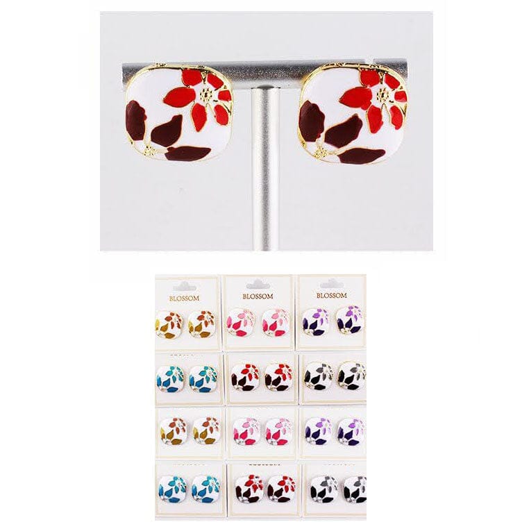 Floral Enamel Square Stud Earrings 6003 (12 units)