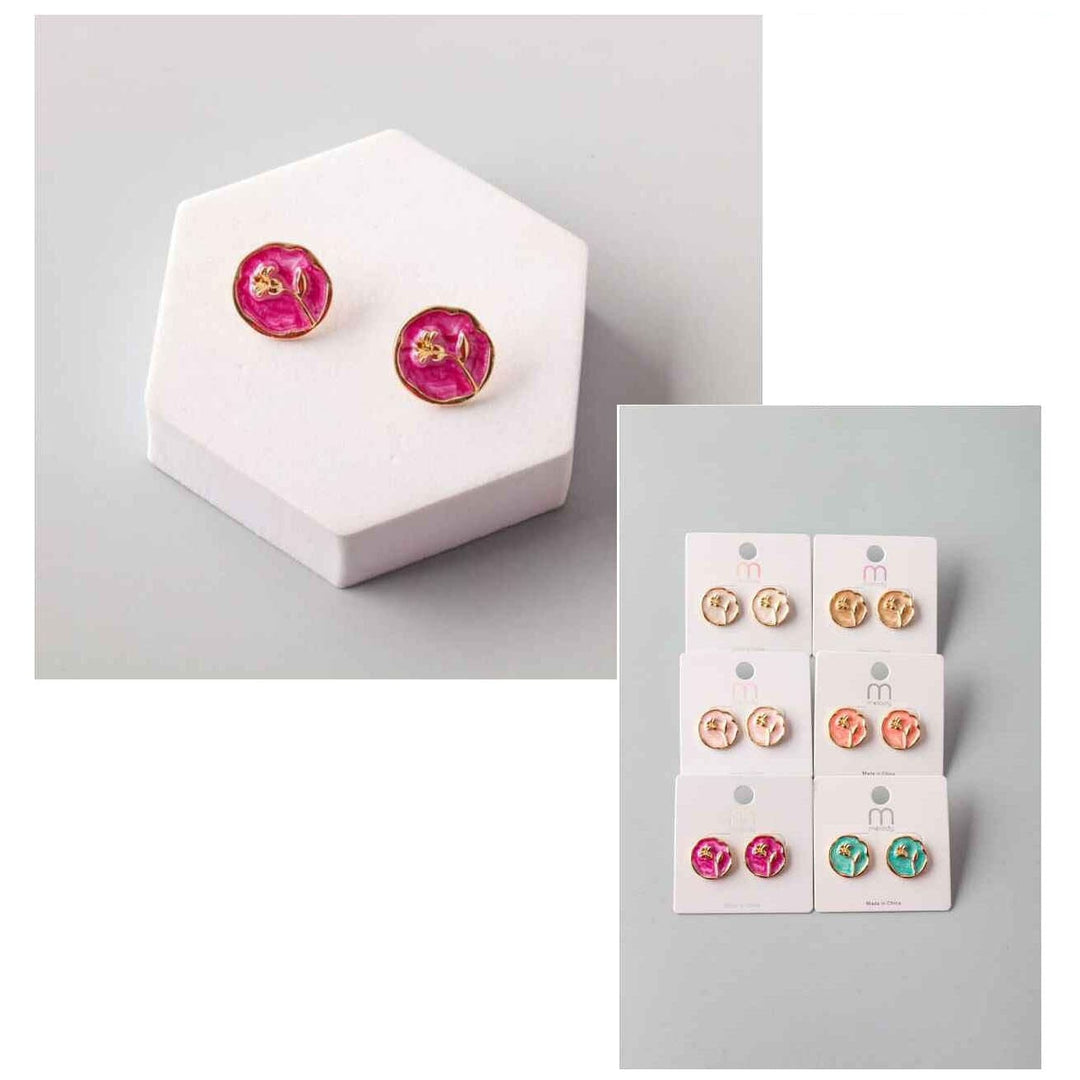 Floral Enamel Stud Earrings 39717 (12 units)