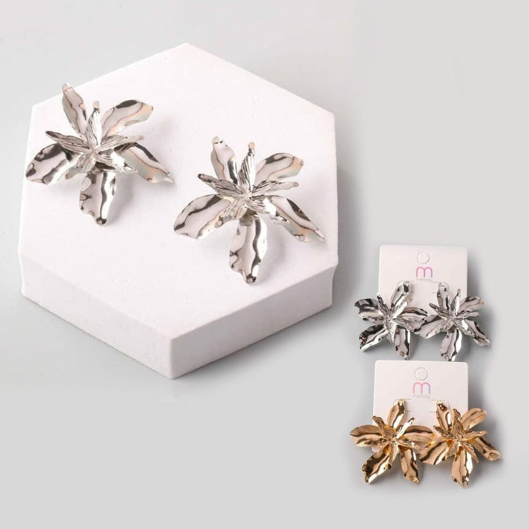 Floral Metal Statement Stud Earrings  39803GS(12 units)