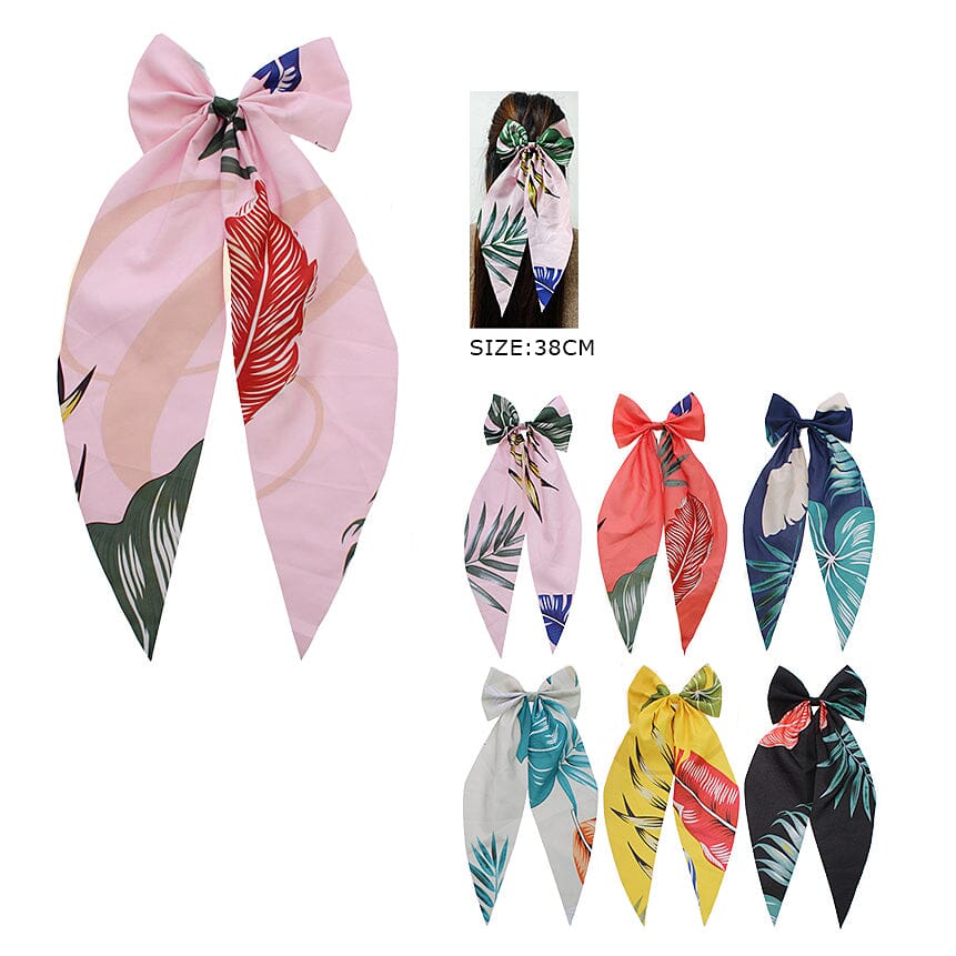 Floral Print Bow Hair Tie With Scarf-Style Tail 1317R (12 units)