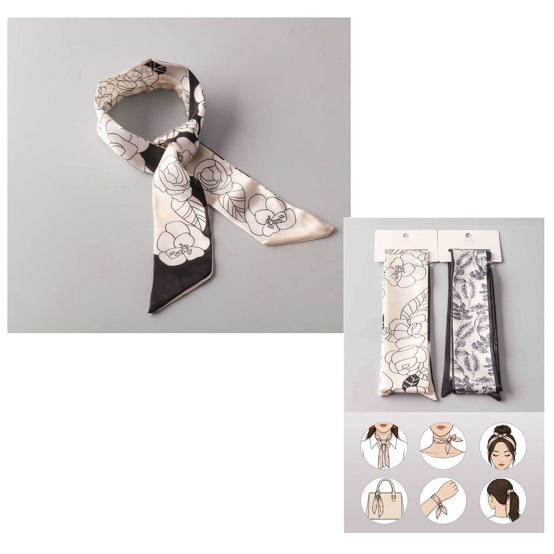 Floral Print Twilly Scarf Ribbon Headwrap 8346 (12 units)