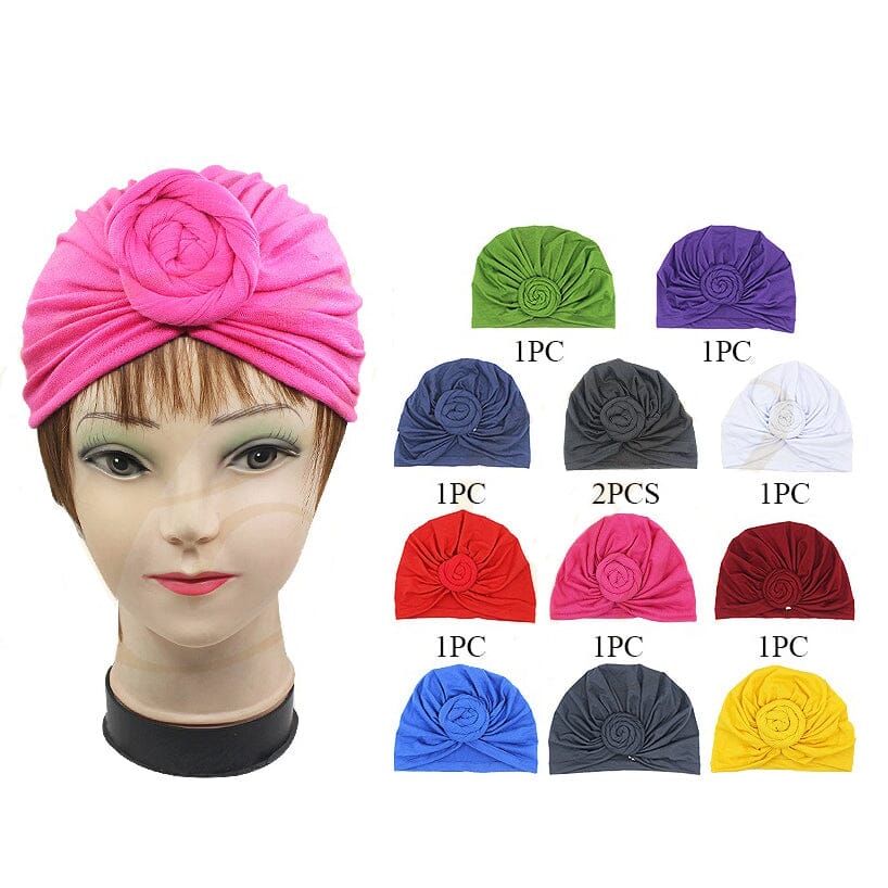 Flower Knot Turban Headwrap – Soft Stretch Hair Cap 0502R11 (12 units)