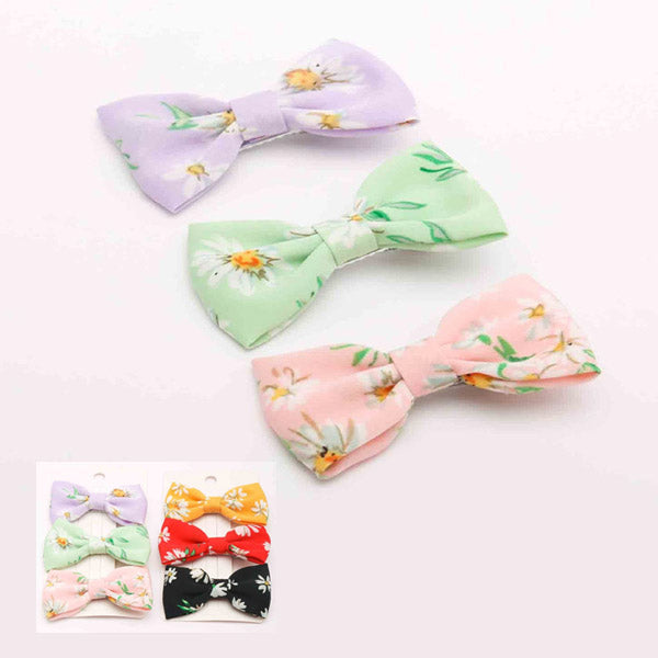 Flower Print 3PC Bow 6.5cm Hair Pin 11871 (12 units)