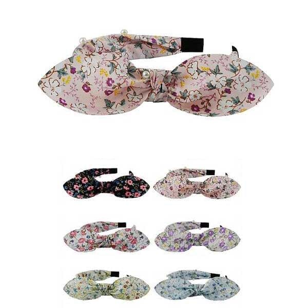 Flower Print Bow Headband 50726M ( 12 units)