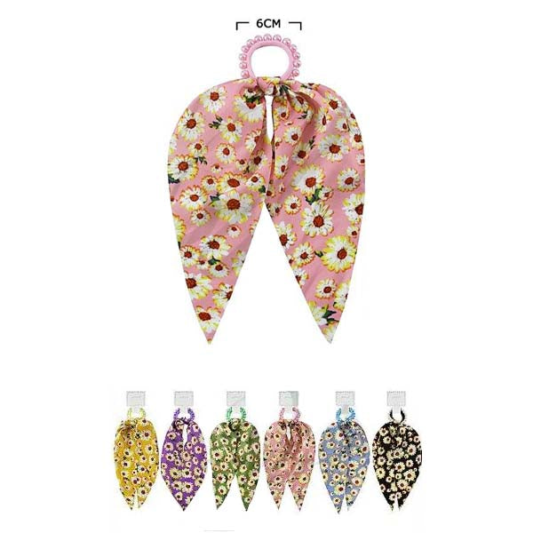 Flower Print Hair Tie With Pearl 50755M (12 units)