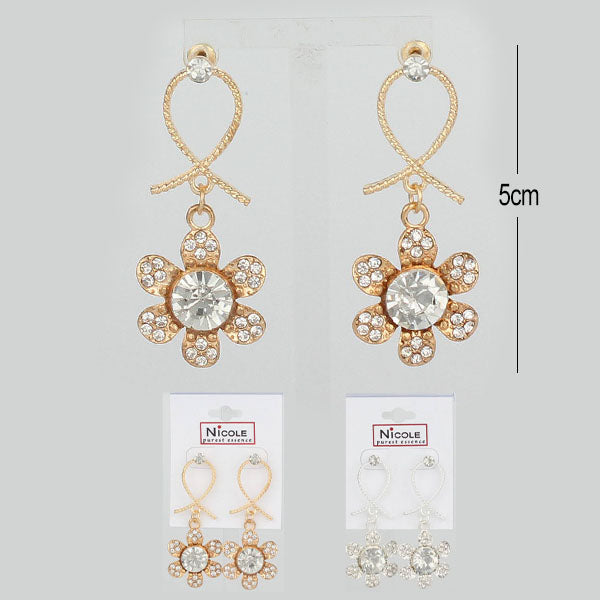 Flower Shape Drop Rhinestone Earrings 1286 (12 units)