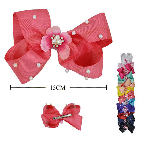 Flower With Pearl  hair Bow 0525R12 ( 12 units)