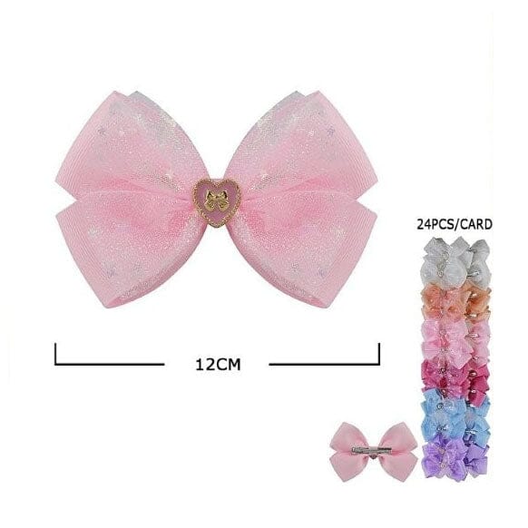 Glitter Heart Bow Hair Clip – Cute & Sparkly 1876M (24 units)