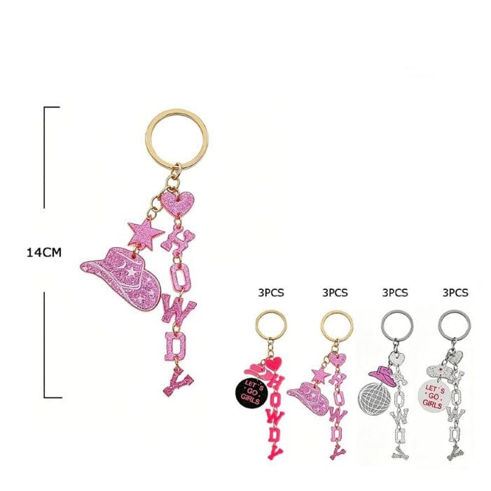 Glitter Western Cowboy Hat & "Howdy" Charm Keychain 75790 (12 units)