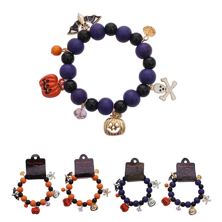 Halloween Charm Bracelet – Pumpkin, Bat & Skull 0063 (12 units)