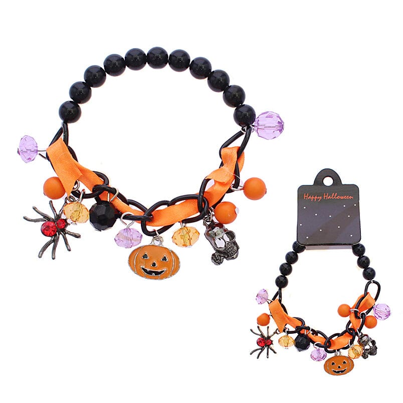 Halloween Charm Bracelet – Pumpkin, Spider & Skull 0019 (12 units)