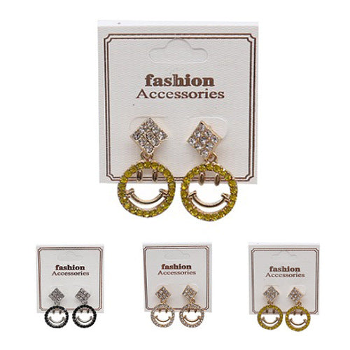 Happy Face Rhinestone Earrings 2955 (12 units)